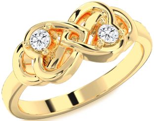 Diamond Gold Infinity Heart Round Two Stone Ring