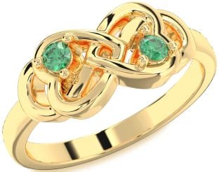 Emerald Gold Infinity Heart Two Stone Birthstone Ring