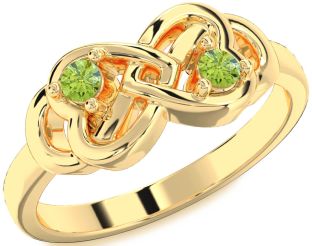 Emerald Gold Infinity Heart Two Stone Birthstone Ring