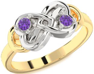 Emerald Platinum & Yellow Gold Infinity Heart Two Stone Birthstone Ring