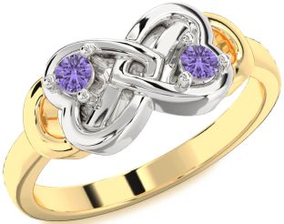 Emerald Platinum & Yellow Gold Infinity Heart Two Stone Birthstone Ring