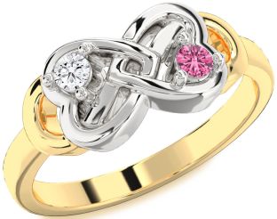 Gold Silver Infinity Heart Two Stone Promise Ring