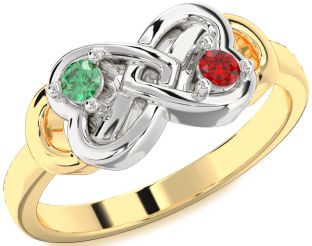 Emerald Platinum & Yellow Gold Infinity Heart Two Stone Birthstone Ring