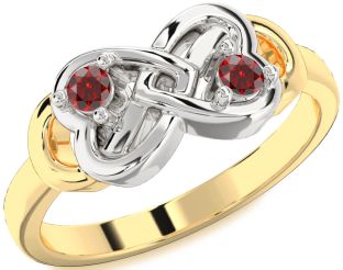 Emerald Platinum & Yellow Gold Infinity Heart Two Stone Birthstone Ring