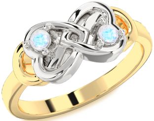 Emerald Platinum & Yellow Gold Infinity Heart Two Stone Birthstone Ring