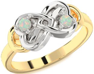 Emerald Platinum & Yellow Gold Infinity Heart Two Stone Birthstone Ring