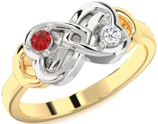 Emerald Platinum & Yellow Gold Infinity Heart Two Stone Birthstone Ring