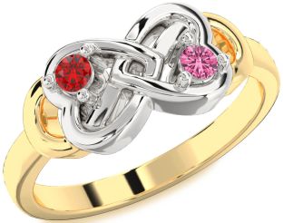 Emerald Platinum & Yellow Gold Infinity Heart Two Stone Birthstone Ring