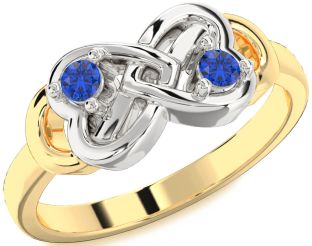 Emerald Platinum & Yellow Gold Infinity Heart Two Stone Birthstone Ring