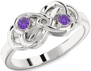 Emerald Platinum Infinity Heart Two Stone Birthstone Ring