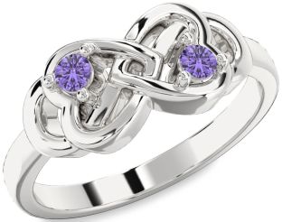 Emerald Platinum Infinity Heart Two Stone Birthstone Ring