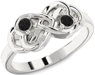 Black Diamond Silver Infinity Heart Two Stone Ring