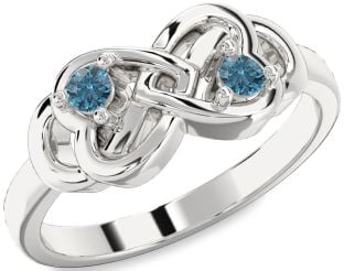Blue Diamond Silver Infinity Heart Two Stone Ring