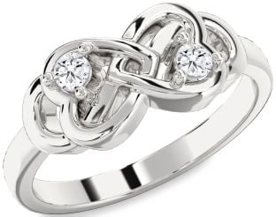 Diamond Platinum Infinity Heart Round Two Stone Ring