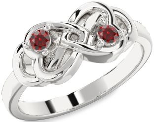 Emerald Platinum Infinity Heart Two Stone Birthstone Ring