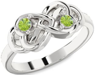 Emerald Platinum Infinity Heart Two Stone Birthstone Ring