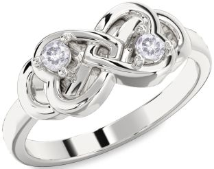 Salt & Pepper Diamond Silver Infinity Heart Two Stone Ring