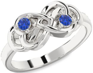 Emerald Platinum Infinity Heart Two Stone Birthstone Ring