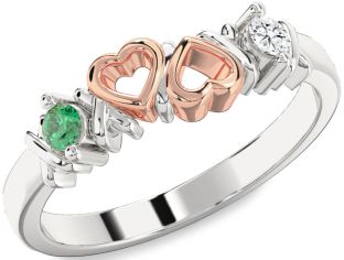 Platinum & Rose Gold Heart Two Stone Promise Ring