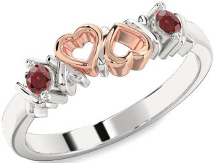Emerald Platinum & Rose Gold Heart Two Stone Birthstone Ring