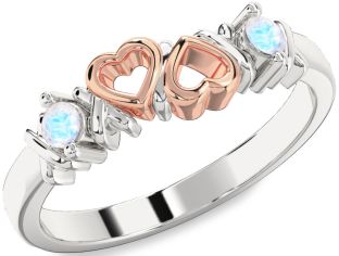 Emerald Platinum & Rose Gold Heart Two Stone Birthstone Ring