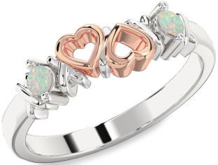 Emerald Platinum & Rose Gold Heart Two Stone Birthstone Ring