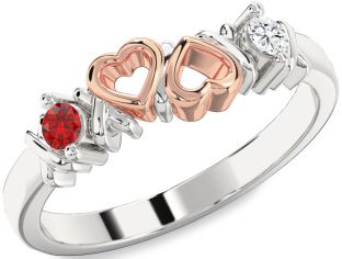 Emerald Platinum & Rose Gold Heart Two Stone Birthstone Ring