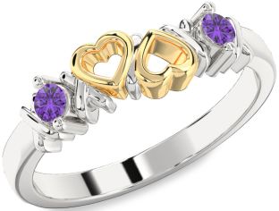 Emerald Platinum & Yellow Gold Heart Two Stone Birthstone Ring