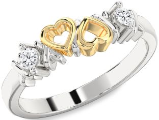 Diamond Silver & 10K gold Heart Round Two Stone Ring
