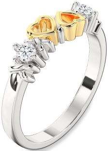 Diamond Silver & 10K gold Heart Two Stone Ring