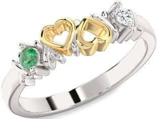 Gold Silver Heart Two Stone Promise Ring