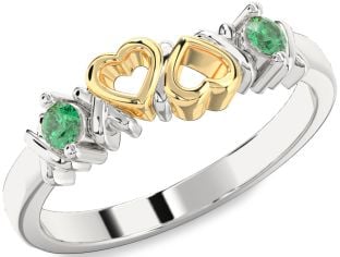 Emerald Platinum & Yellow Gold Heart Two Stone Birthstone Ring