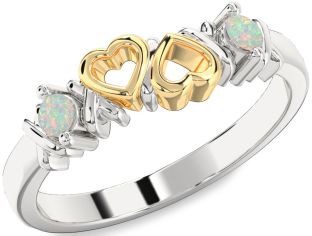 Emerald Platinum & Yellow Gold Heart Two Stone Birthstone Ring