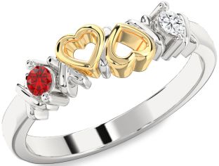 Emerald Platinum & Yellow Gold Heart Two Stone Birthstone Ring