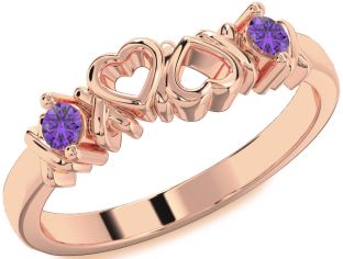 Emerald Rose Gold Heart Two Stone Birthstone Ring