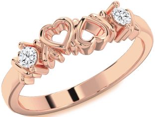 Diamond Rose Gold Heart Round Two Stone Ring