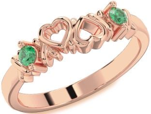 Emerald Rose Gold Heart Two Stone Birthstone Ring