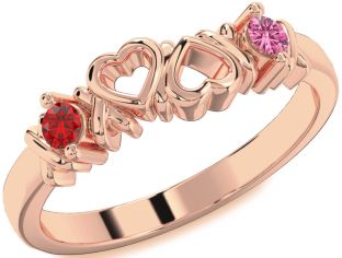 Rose Gold Silver Heart Two Stone Promise Ring