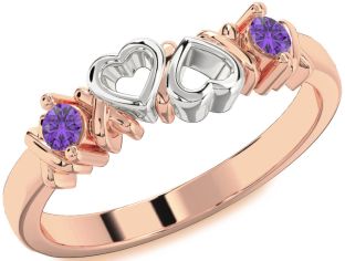 Emerald Platinum & Rose Gold Heart Two Stone Birthstone Ring