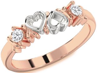 Diamond White Rose Gold Heart Round Two Stone Ring