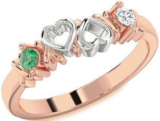 Rose Gold Silver Heart Two Stone Promise Ring
