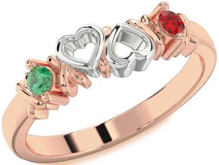 Emerald Platinum & Rose Gold Heart Two Stone Birthstone Ring