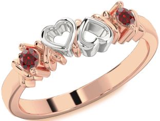 Emerald Platinum & Rose Gold Heart Two Stone Birthstone Ring