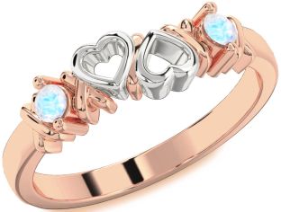 Emerald Platinum & Rose Gold Heart Two Stone Birthstone Ring