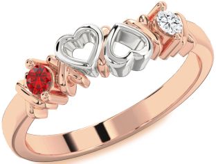 Emerald Platinum & Rose Gold Heart Two Stone Birthstone Ring