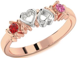 Rose Gold Silver Heart Two Stone Promise Ring