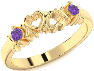 Emerald Gold Heart Two Stone Birthstone Ring