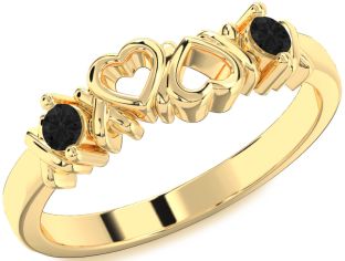 Black Diamond Gold Silver Heart Two Stone Ring