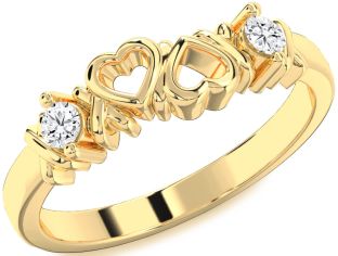 Diamond Gold Heart Round Two Stone Ring