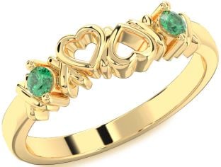 Emerald Gold Heart Two Stone Birthstone Ring